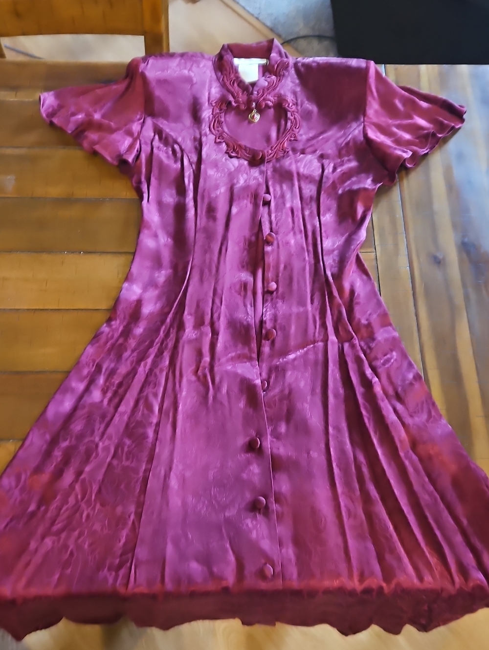 Silky Satin Magenta Button-Front Midi Dress